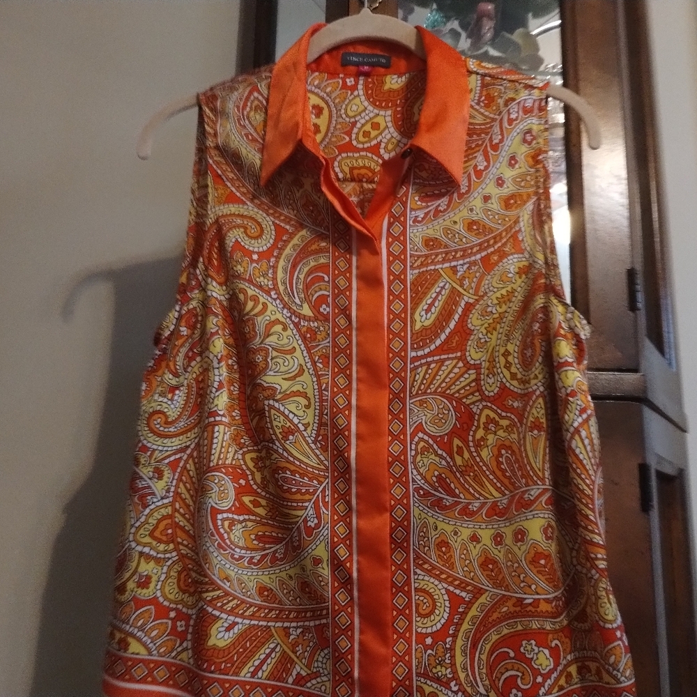 Vince Camuto Orange Gold Sleeveless Blouse